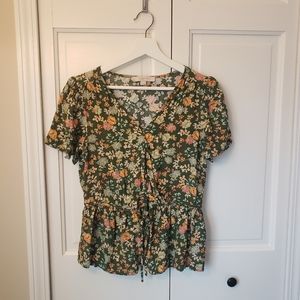 LOFT | Green Floral Wrap Shirt